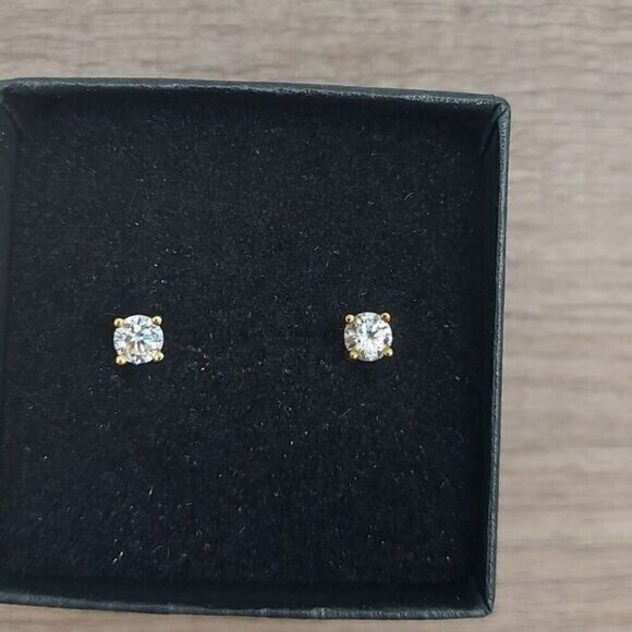 Gold 0.3 Carat Moissanite 925 Silver Sterling Stud Earrings - Picture 8 of 12